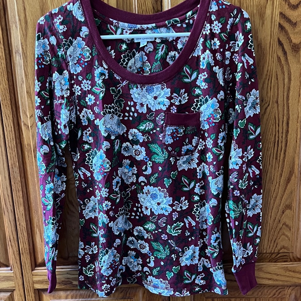 Vera Bradley Burgundy Floral Long-Sleeve Scoop Neck Top
